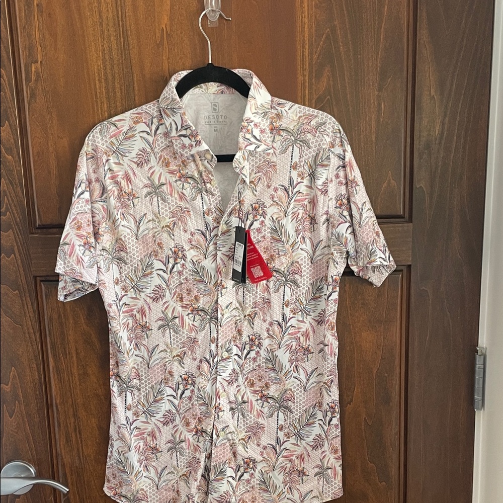 DESOTO Men's Palm Print Casual Shirt - Red and White